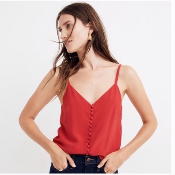 Madewell Silk Button-Down Cami Top in Red - Picture 1 of 4